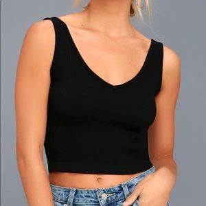 Free People Solid Rib Black Cropped Tank